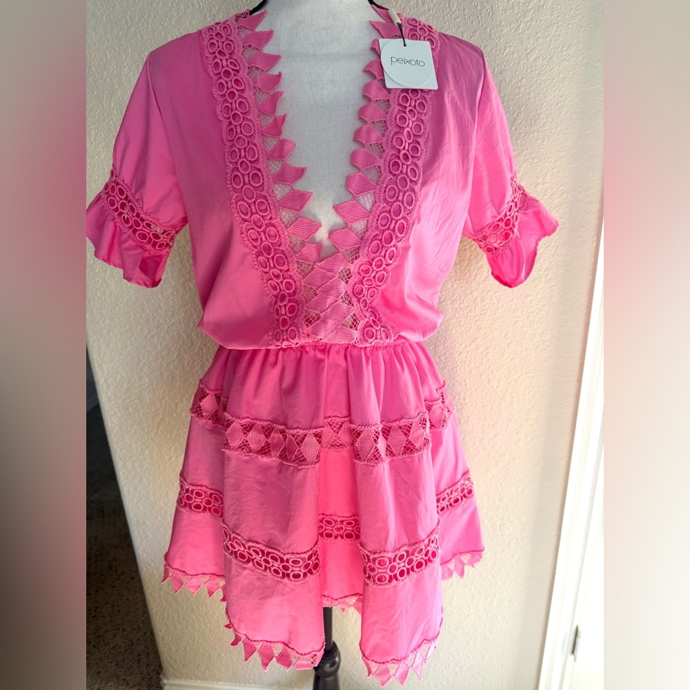 Peixoto Ora Pink Mini Dress with Eyelet and Lace Details